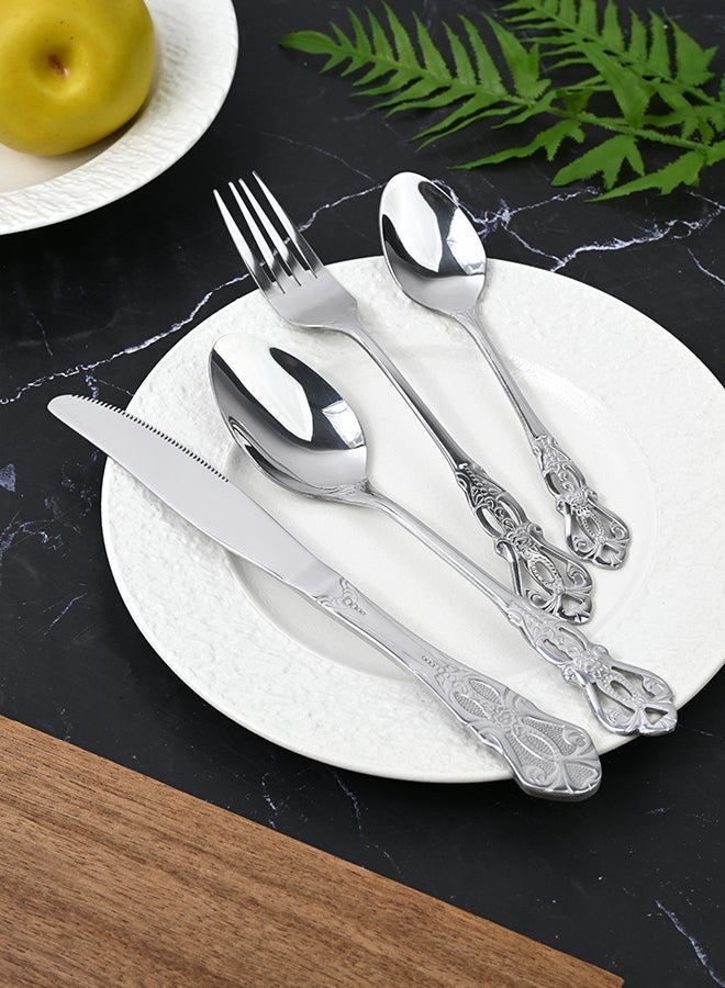 أولييرو طقم أدوات طعام متين وأنيق مكوّن من 24 قطعة لراحة استخدام ومائدة أنيقة – فضي - Image 1